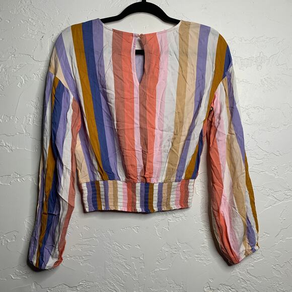 SO Multicolor Stripe Long Sleeve Cropped Blouse womens XS bohochic bohemian - Picture 7 of 7